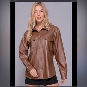 Good American Brown Faux Leather Jacket